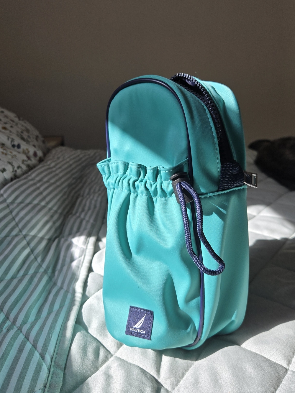 Nautica Teal Crossbody Pouch with Navy Trim